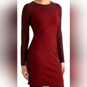Athleta Boreal Dress Womens Small Red Colorblock Long Sleeve Wool Sweater Dress